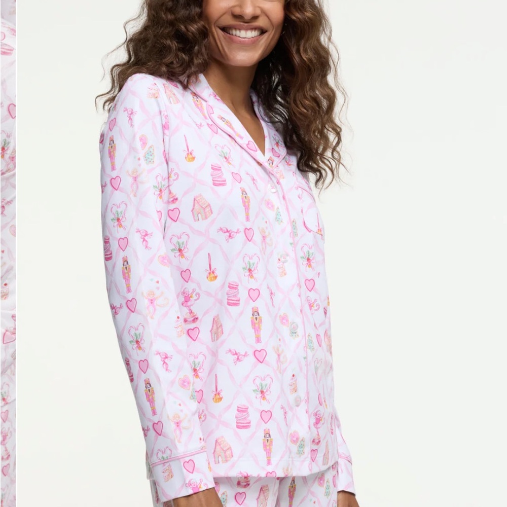 LoveShackFancy X Roller Rabbit Sugarplum Lattice Long Sleeve Polo Pajamas